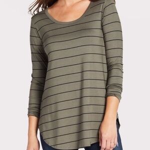 Peyton Jensen Soft Striped Long Sleeve Tunic Top Medium Made in USA Modal Blend